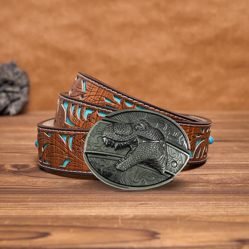 Men's DIY Dinosaur Hidden Folding Knife Leather Belt