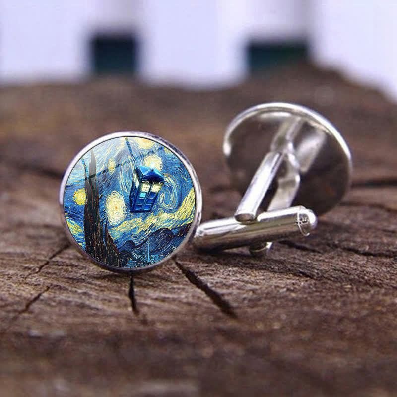 Men's Art Oil Painting Glass Dome Cufflinks