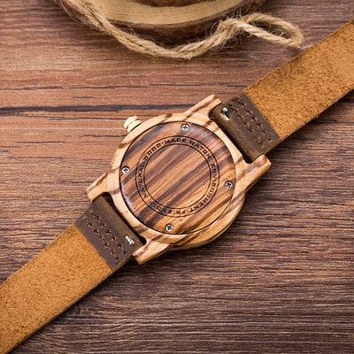 Men's Chic Leather Strap Lightweight Wooden Watch