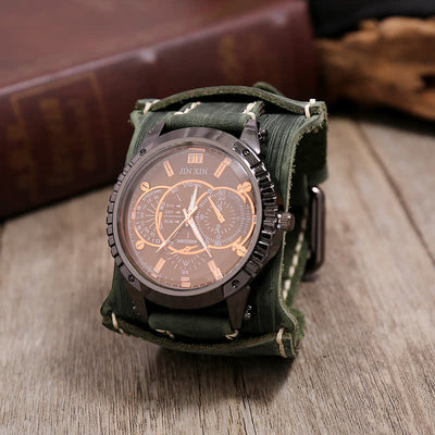 Men's Luxury Big Dial Bracelet Leather Watch