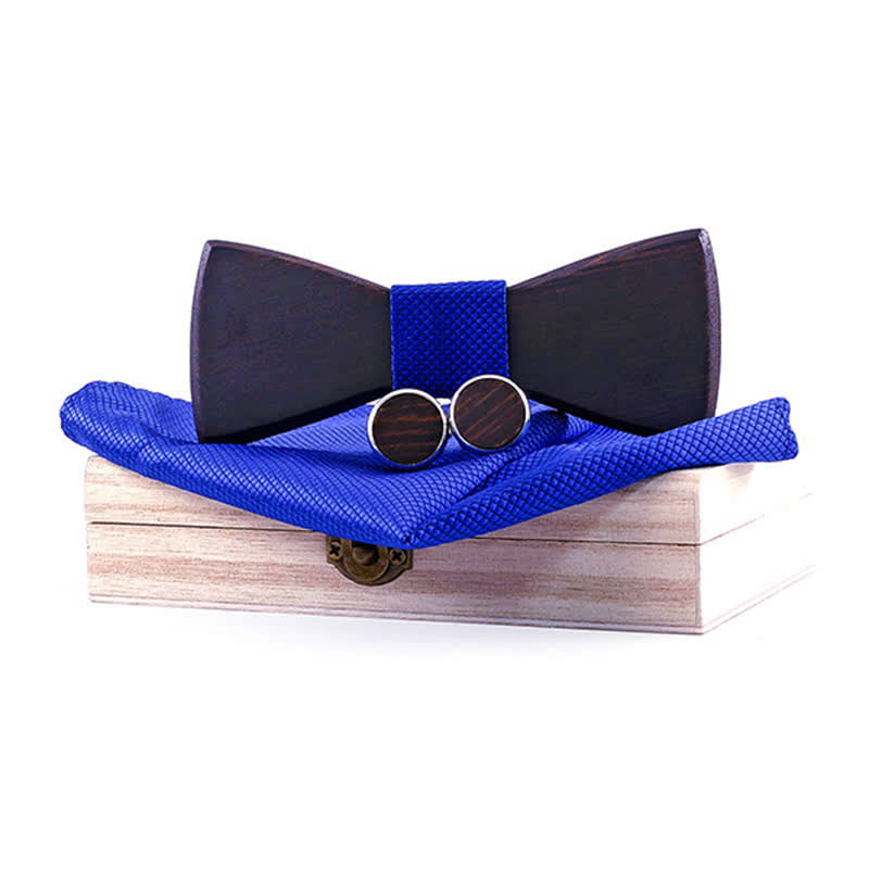 3Pcs Men's Classic Retro Black Wooden Bow Tie Set