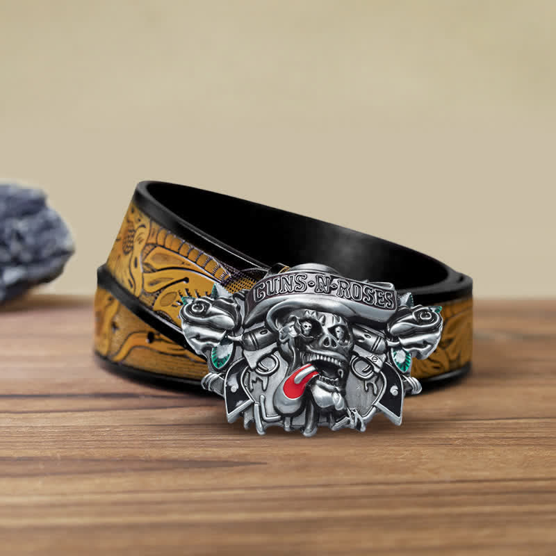 Men's DIY Classic Guns Roses Skull Buckle Leather Belt