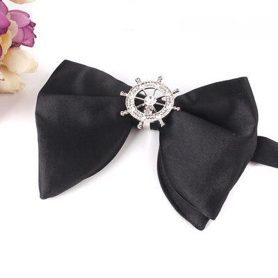 Men's Black Butterfly Rhinestone Oversized Pointed Bow Tie