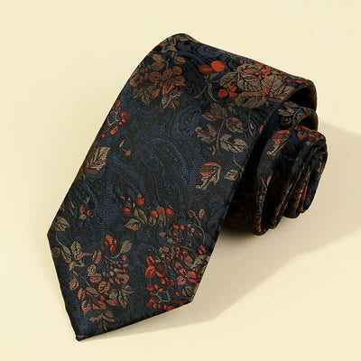 Men's MidnightBlue & Red Floral Embroidery Necktie