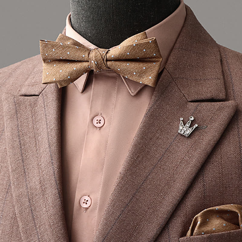 2Pcs Men's Retro Brown Bow Tie Handkerchief Set