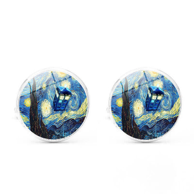 Men's Art Oil Painting Glass Dome Cufflinks