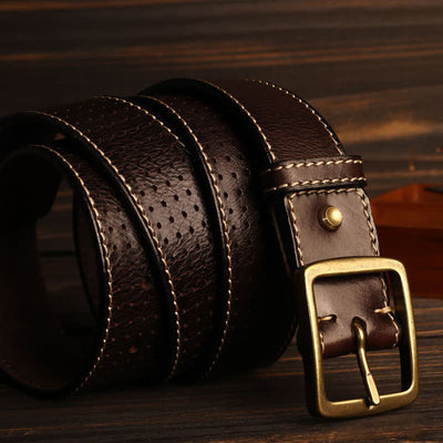 Men's British Style Hand-Stitched Perforated Leather Belt