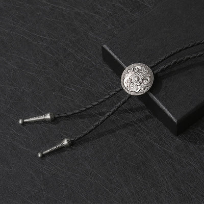 Classic Trendy Round Carved Flower Bolo Tie