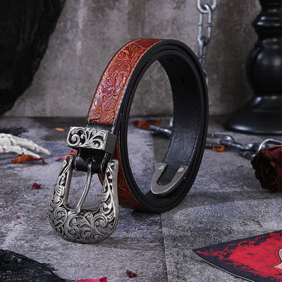 Floral Leaves Retro Hollow Buckle Leather Belt