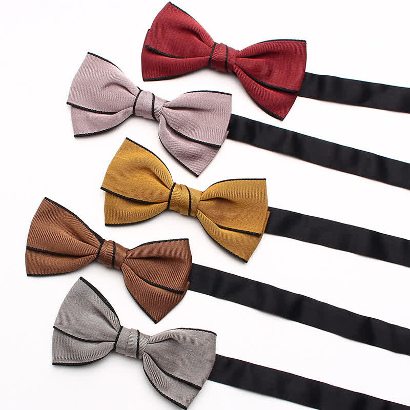 Men's Double Solid Color Line Edge Bow Tie