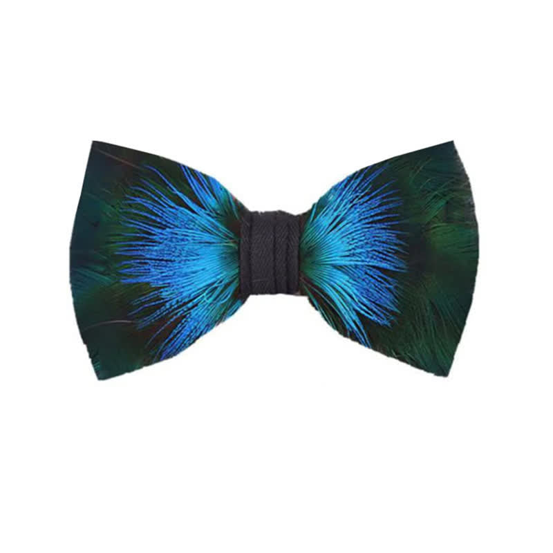 Kid's Aurora Blue & Green Feather Bow Tie with Lapel Pin