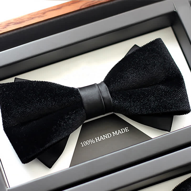 Men's Noble Solid Black Velvet Wedding Bow Tie