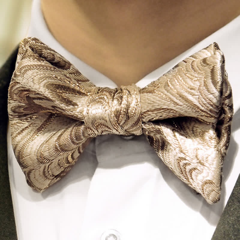 Men's Gold Jacquard Luxury Fishtail Oversized Pointed Bow Tie