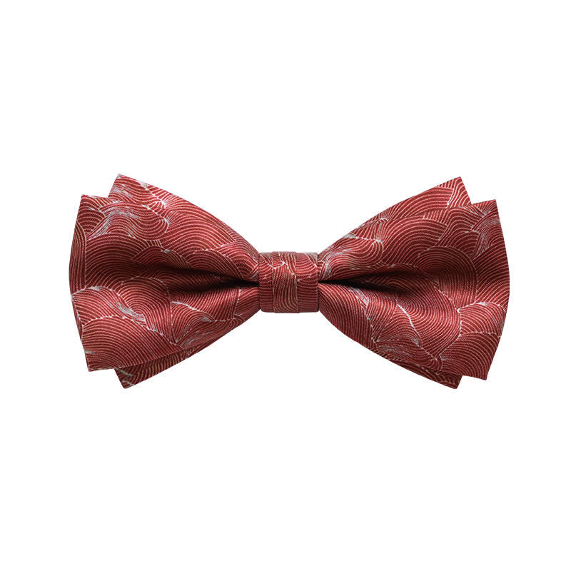 Men's Red Wave Printed Formal Wedding Bow Tie