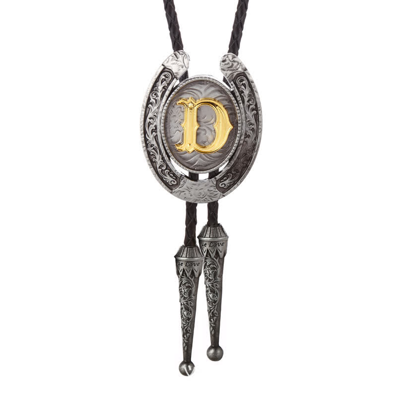 Modern Western Horseshoe Initial Letter A To Z Bolo Tie