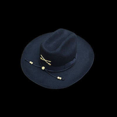 Black Golden Decor Cavalry Wool Cowboy Hat