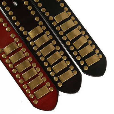 Men's Antique Gold Round Square Rivets Leather Belt