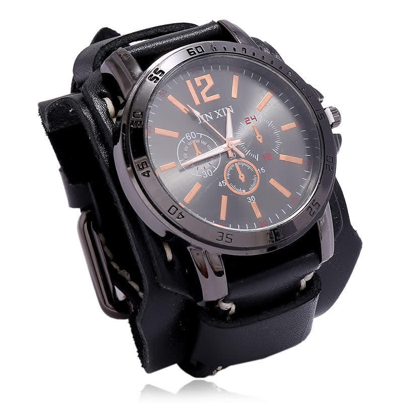 Men's Hand-Stitched Punk Bracelet Leather Watch