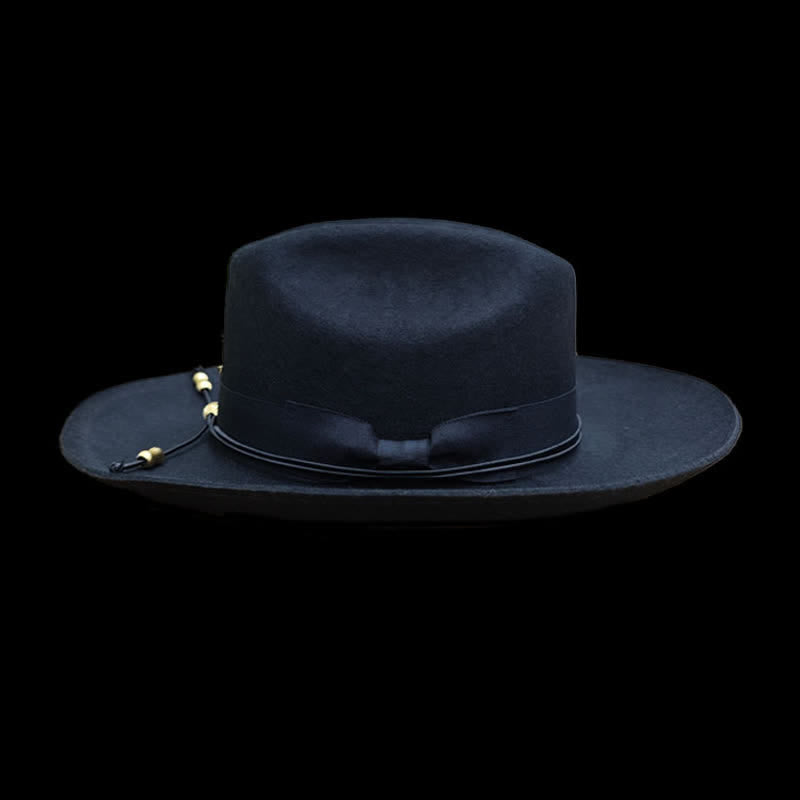 Black Golden Decor Cavalry Wool Cowboy Hat