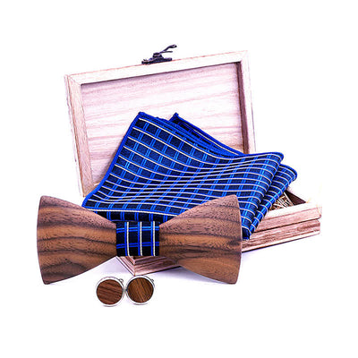 3Pcs Men's Fashion Black Walnut Wooden Bow Tie Set