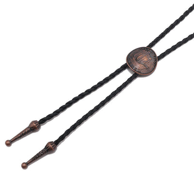 Three Sailboats Ancient Coin Leather Bolo Tie