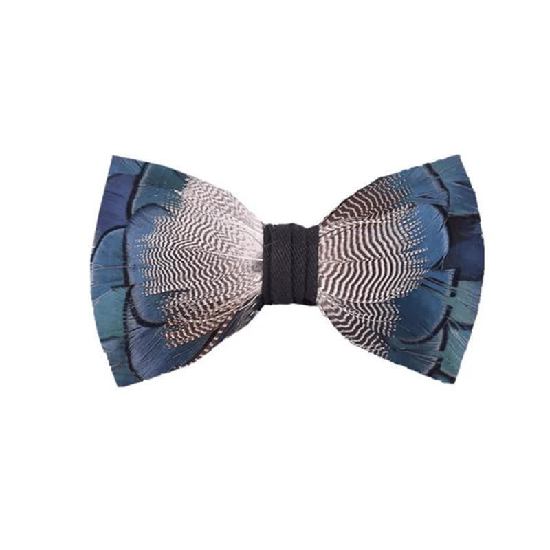 Blue & White Mallard Duck Feather Bow Tie with Lapel Pin