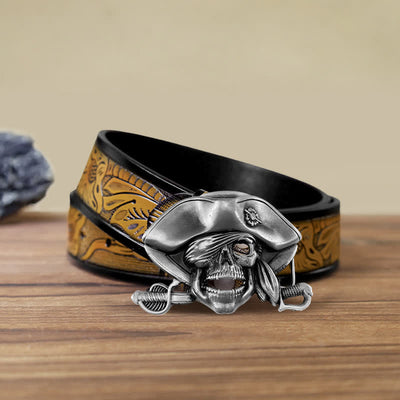 Men's DIY Punk Style Skull Pirate Buckle Leather Belt