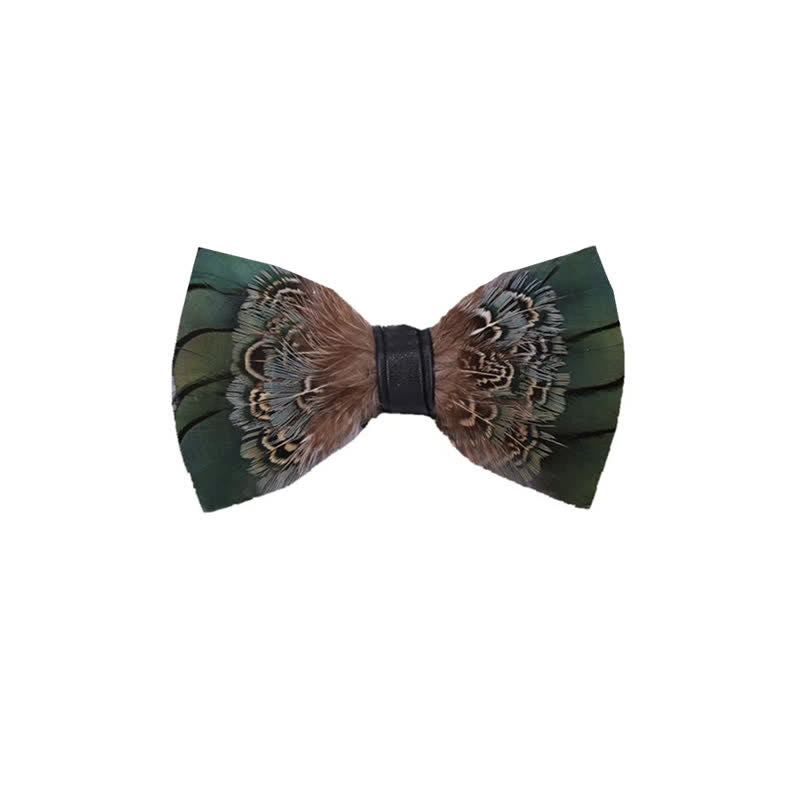 Kid's Forest Green Pheasant Feather Bow Tie with Lapel Pin