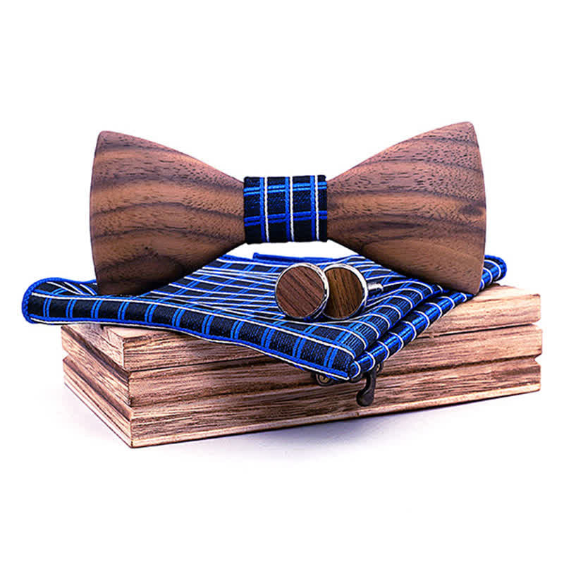 3Pcs Men's Fashion Black Walnut Wooden Bow Tie Set