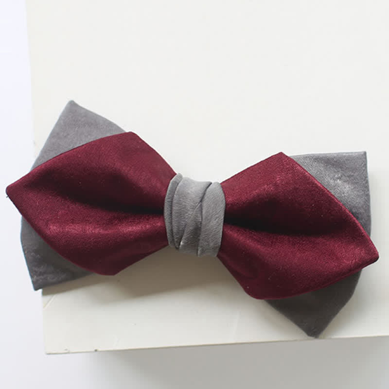 Men's Burgundy & Gray Double Layered Bow Tie