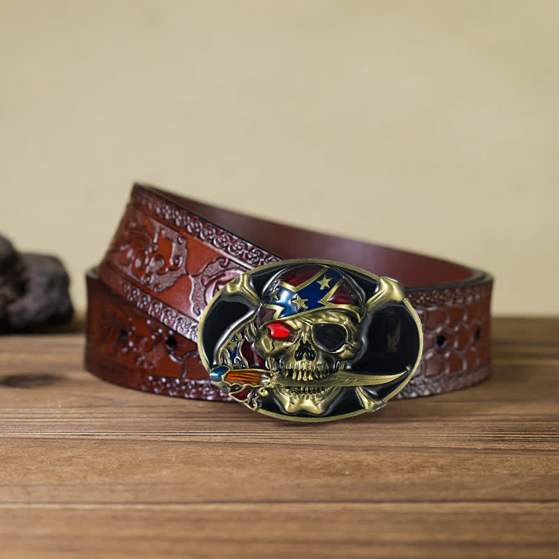 Men's DIY Pirate Skull Buckle Leather Belt