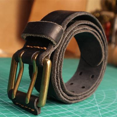 Men's Double Needle Buckle Casual Jean Leather Belt