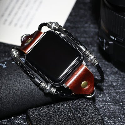 Ethnic Embossed Braided Leather Watch Band