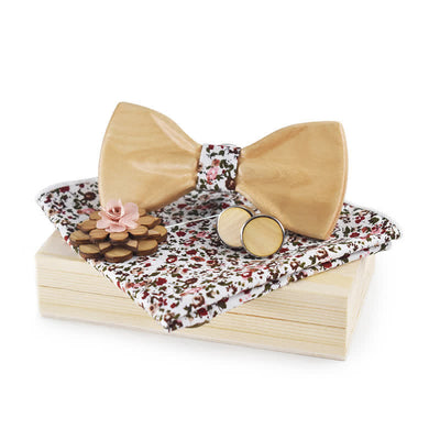 4Pcs Men's Trendy 3D Design Wooden Bow Tie Set