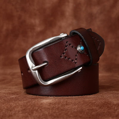 Classic Beaded Embellishments Trendy Leather Belt