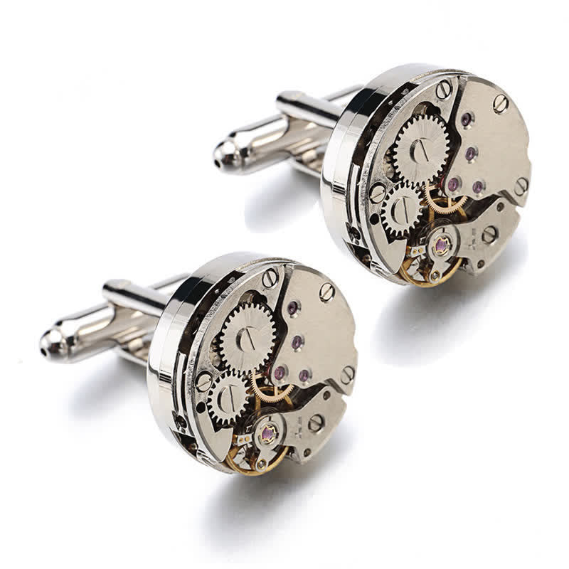 Men's Cool Watch Movement Steampunk Cufflinks