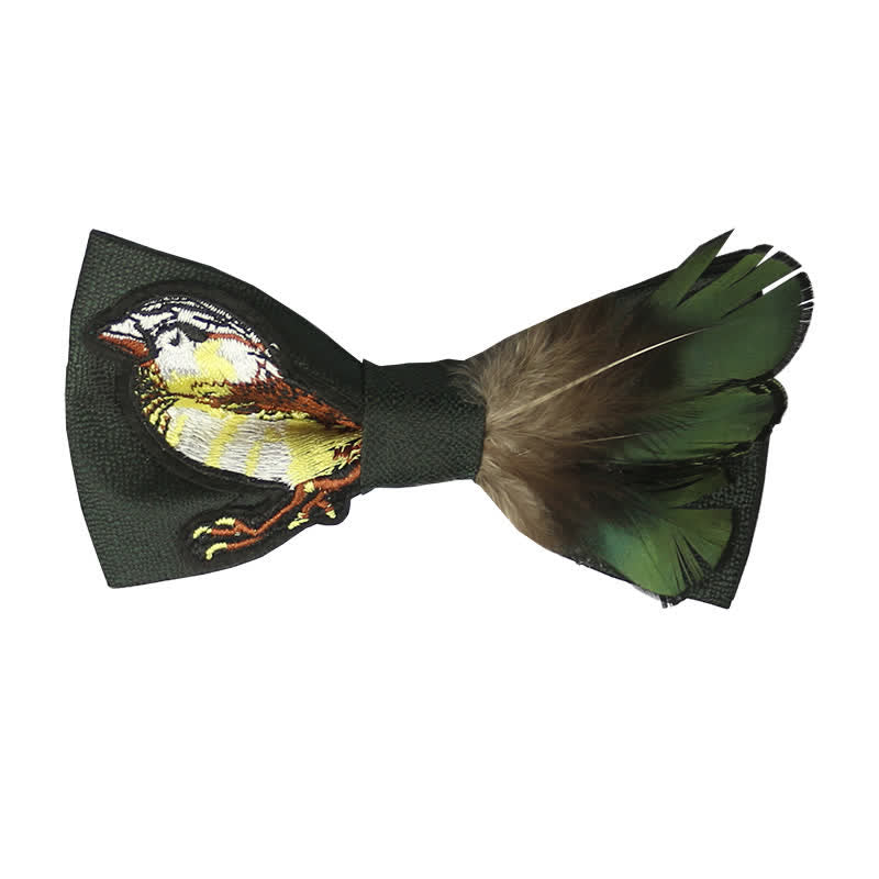 Men's Feather Bird Tail Pearls Decor Party Bow Tie