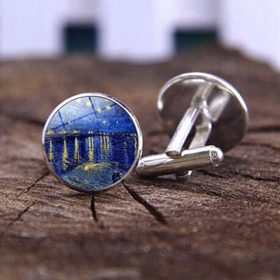 Men's Art Oil Painting Glass Dome Cufflinks