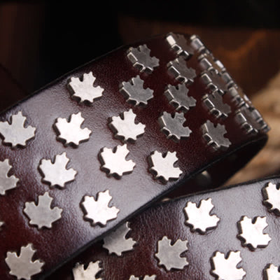 Men's Unique Maple Leaf Shape Rivets Leather Belt