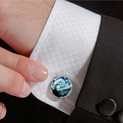 Men's Art Oil Painting Glass Dome Cufflinks