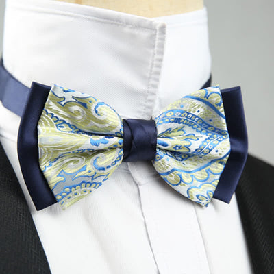 Men's Paisley Floral Double Layers Groomsmen Bow Tie