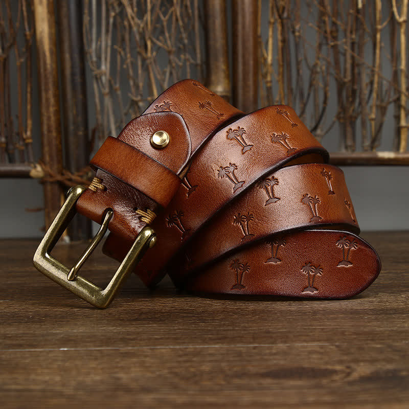 Coconut Tree Embossed Pattern Strap Leather Belt