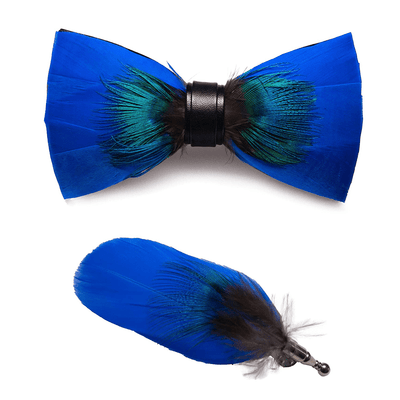 Kid's Oxford Blue Peacock Feather Bow Tie with Lapel Pin