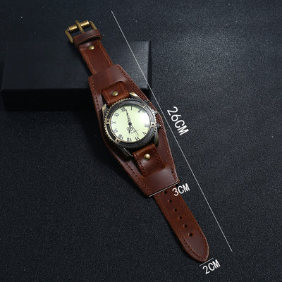 Men's Roman Numerals Gear Cuff Leather Watch