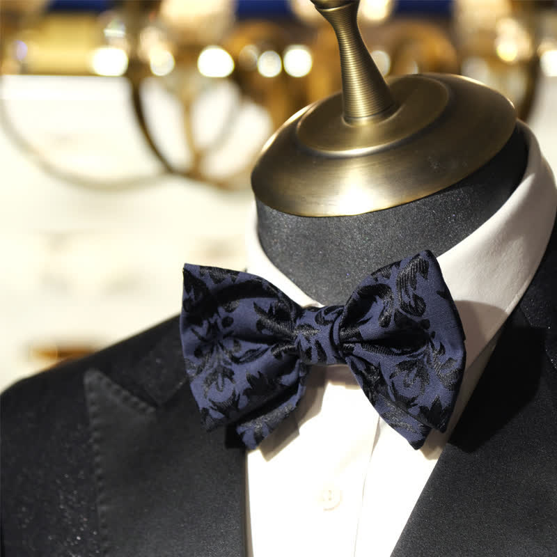 Men's Vintage Dark Blue Jacquard Wedding Bow Tie