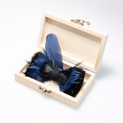 Kid's MidnightBlue & Black Feather Bow Tie with Lapel Pin