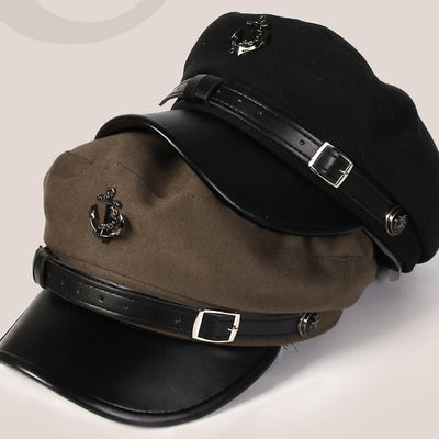 Retro Woolen Duckbill Brim Nautical Anchor Beret Hat