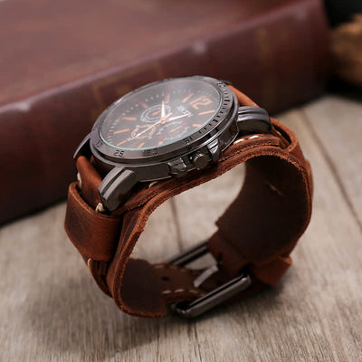 Men's Hand-Stitched Punk Bracelet Leather Watch