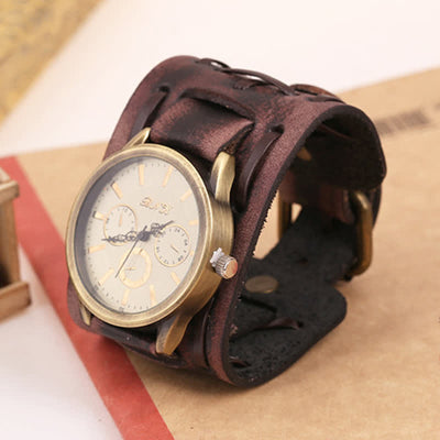 Men's Retro Cool Punk Weave Cuff Leather Watch