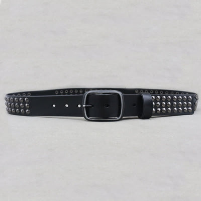 Lucky Deer Rivets Three Rows Studded Leather Belt